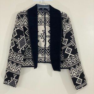 New Identity Boho Tribal Print Cropped Shawl Collar Jacket, Large